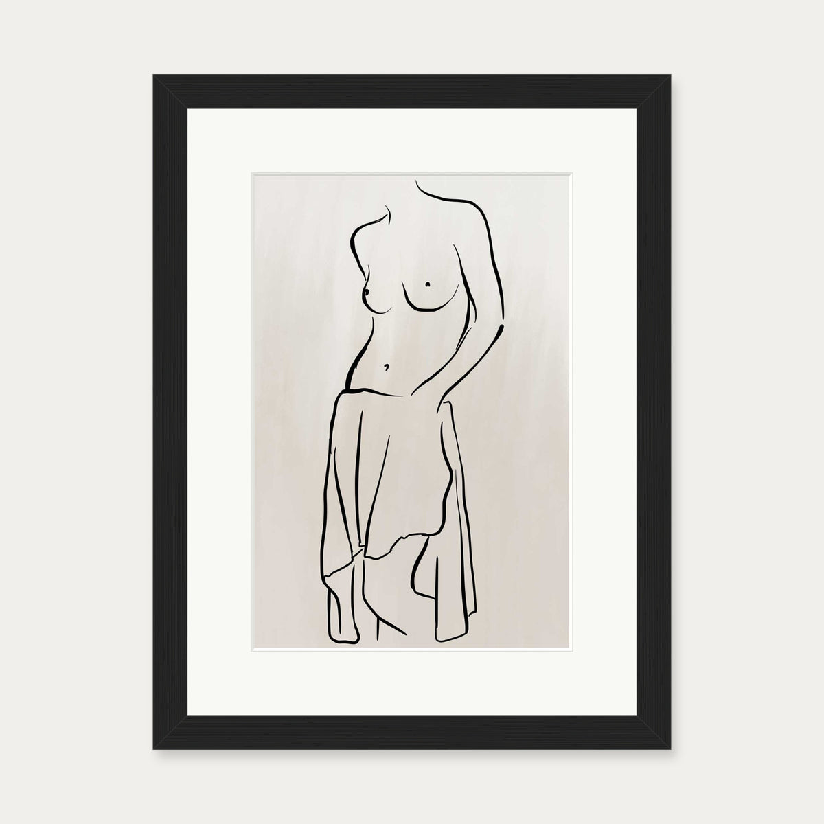 Neutral Nude Figure Line Art Print — 30 x 40 cm — Black Frame