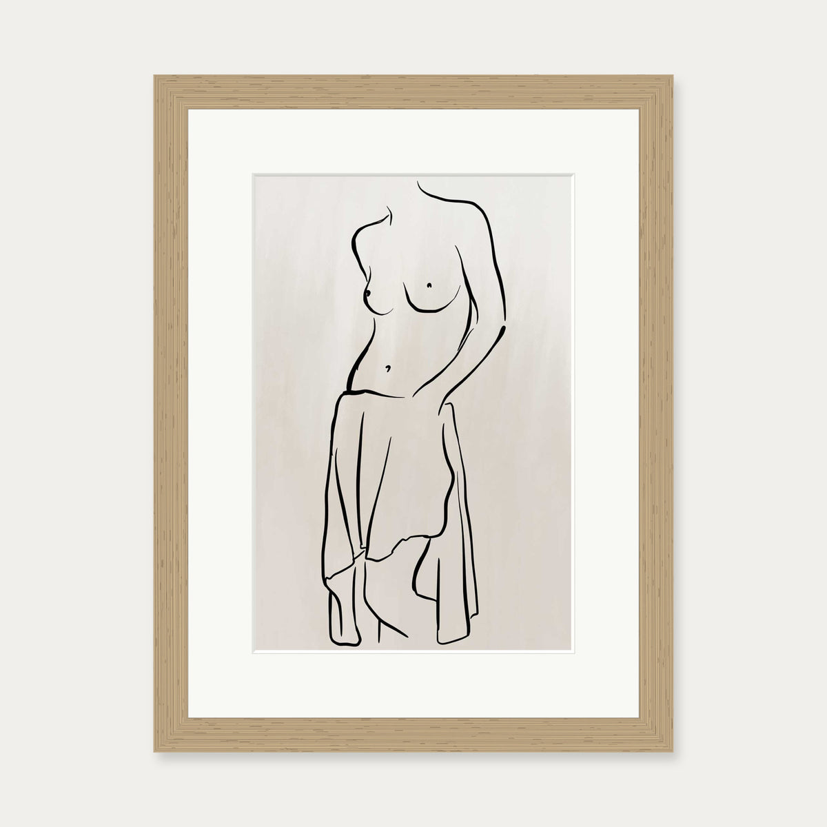 Neutral Nude Figure Line Art Print — 30 x 40 cm — Oak Frame