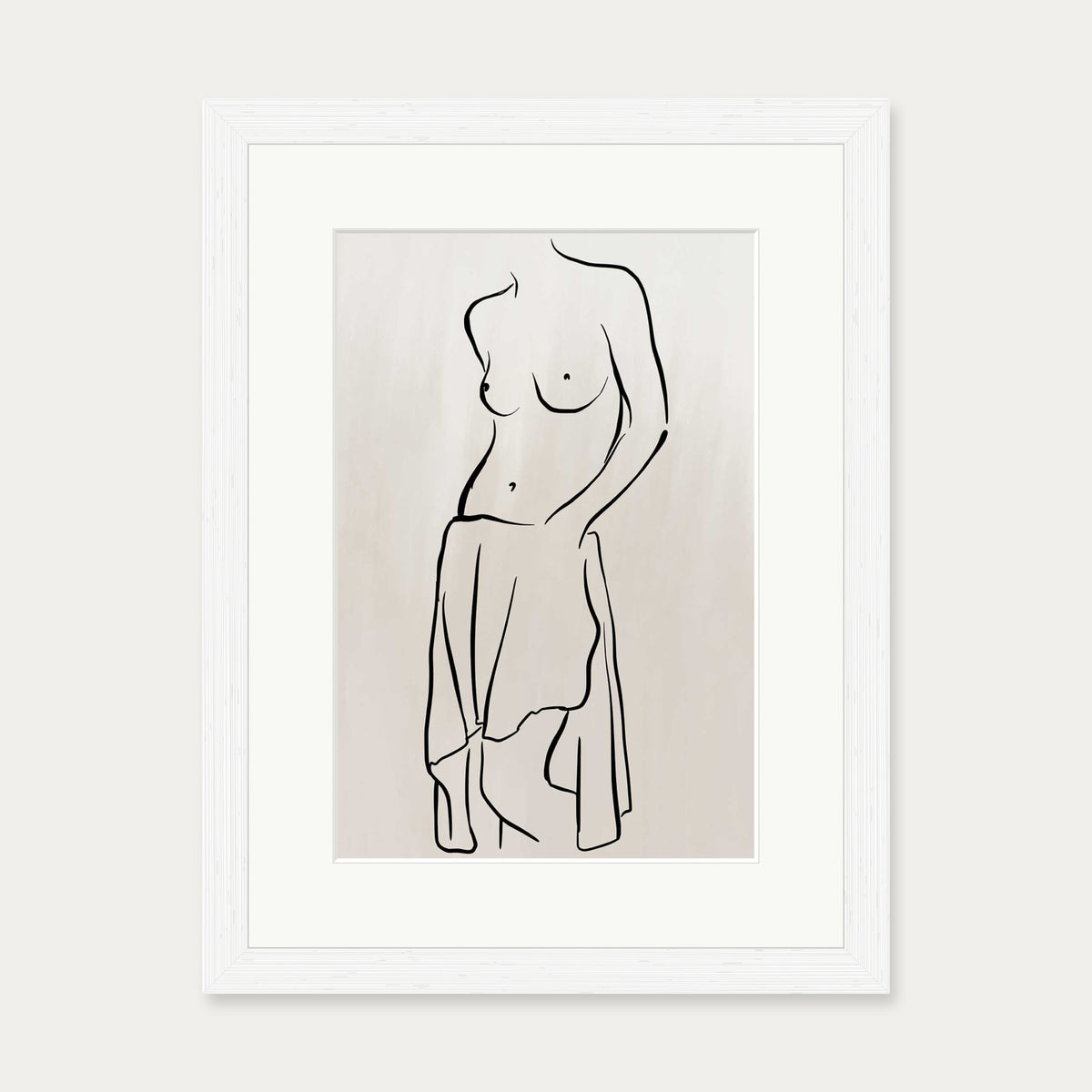 Neutral Nude Figure Line Art Print — 30 x 40 cm — White Frame