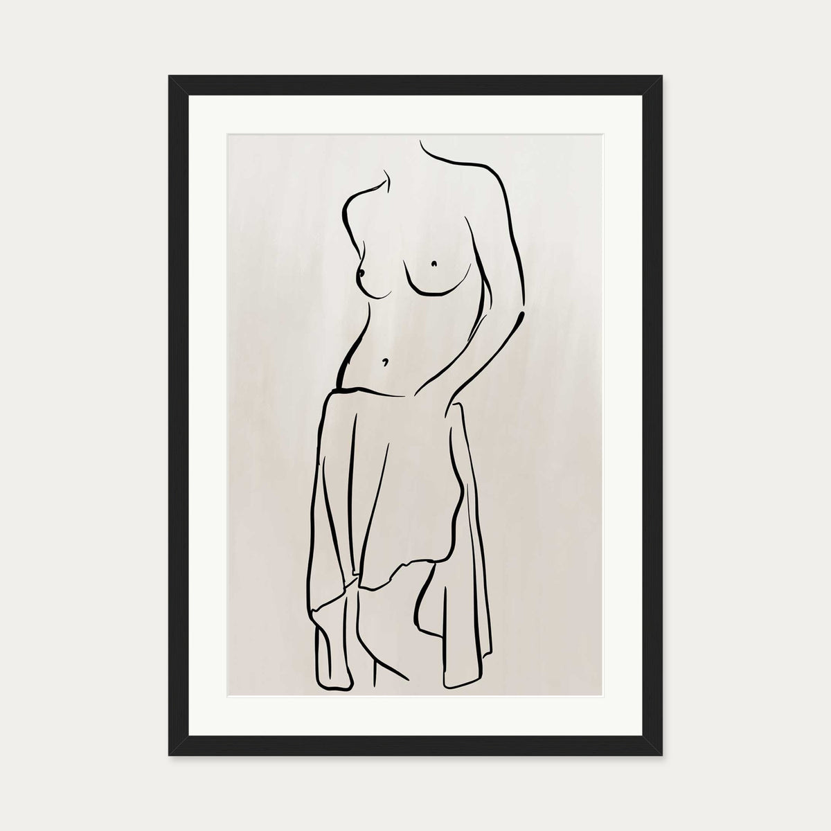 Neutral Nude Figure Line Art Print — 50 x 70 cm — Black Frame