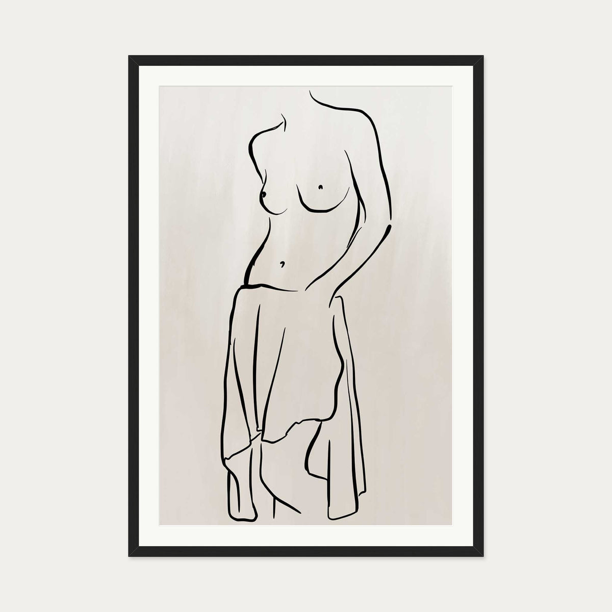 Neutral Nude Figure Line Art Print — 70 x 100 cm — Black Frame