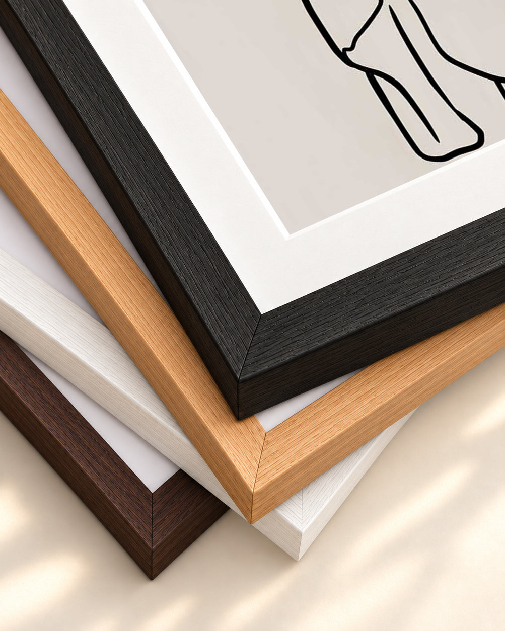 Neutral Nude Figure Line Art Print — framed print corner with 5 cm mount and bevel