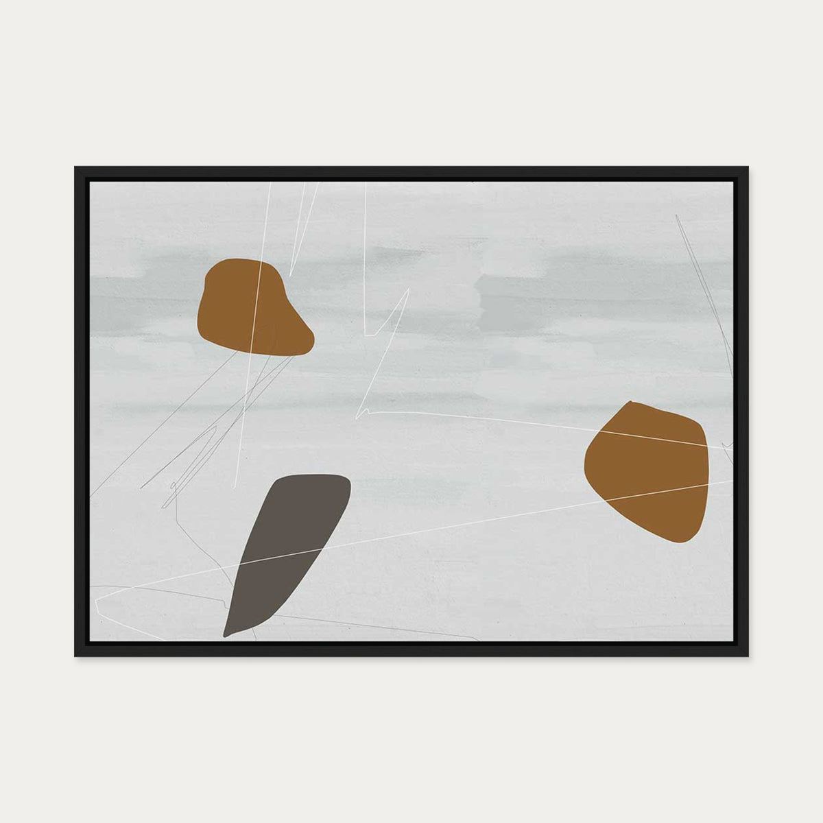 Neutral On Brown Abstract Canvas Art — 50 x 70 cm — Black Frame