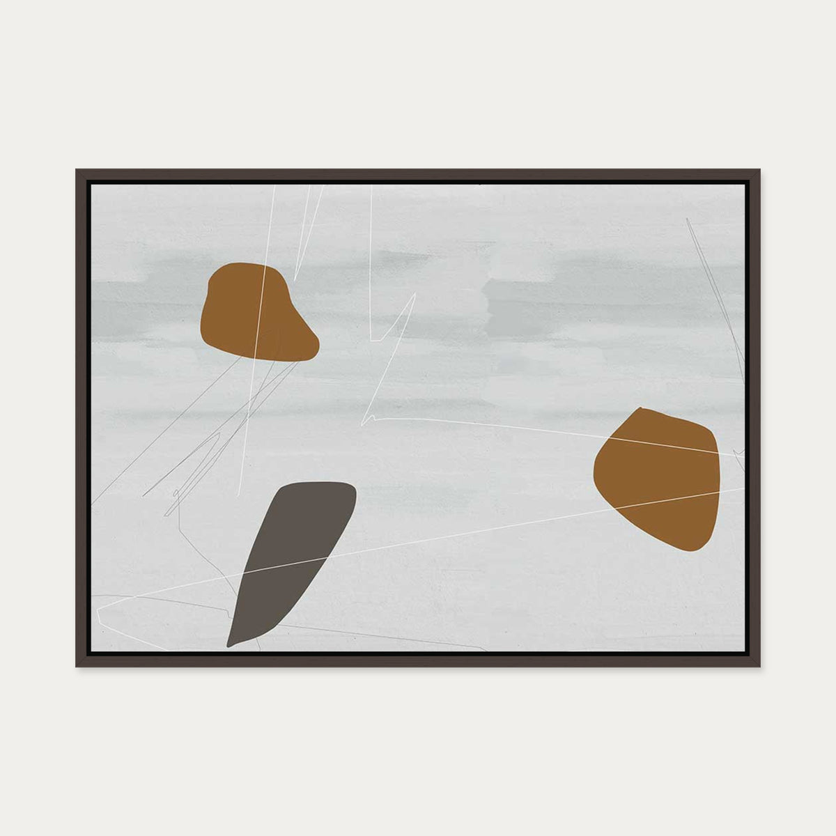 Neutral On Brown Abstract Canvas Art — 50 x 70 cm — Brown Frame