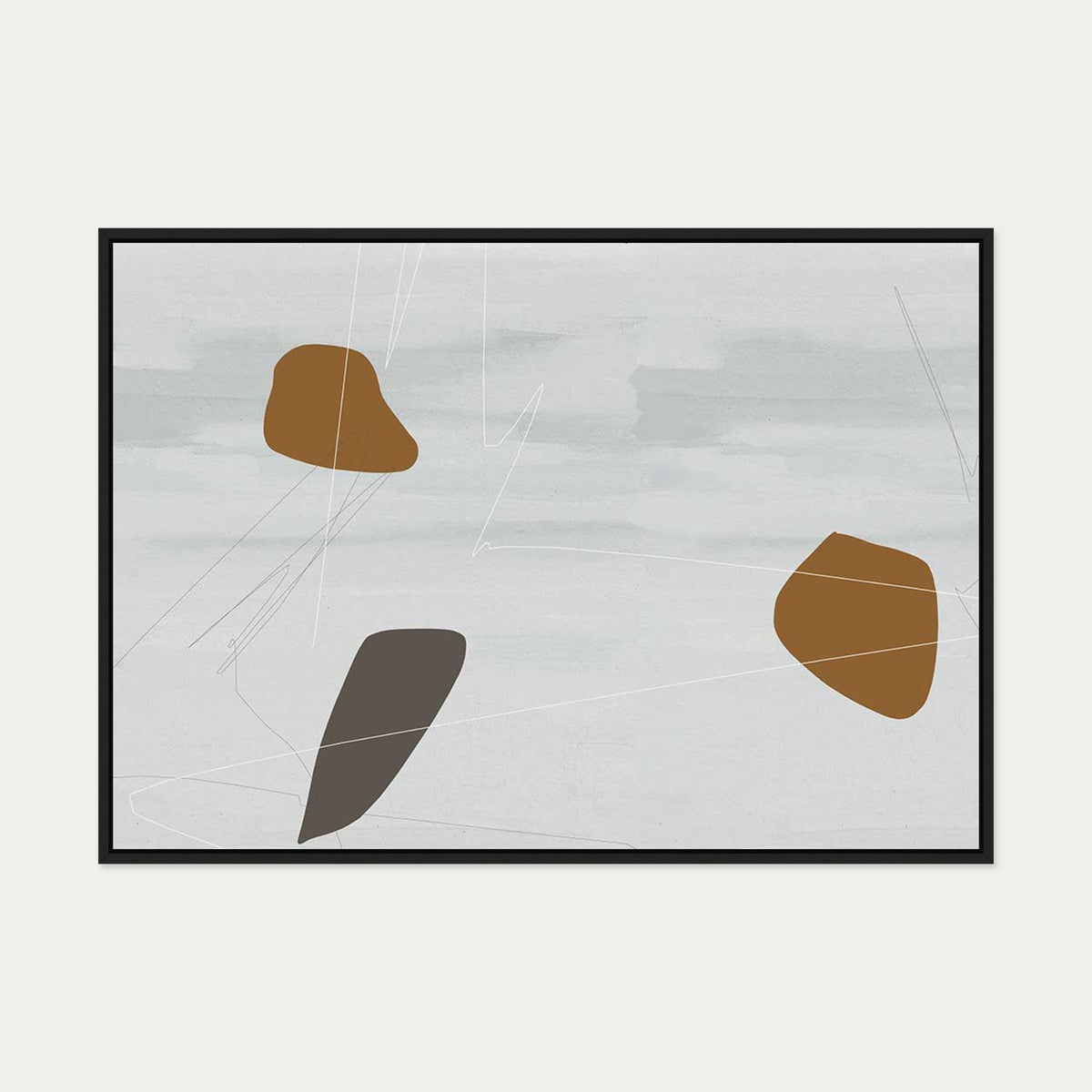 Neutral On Brown Abstract Canvas Art — 70 x 100 cm — Black Frame
