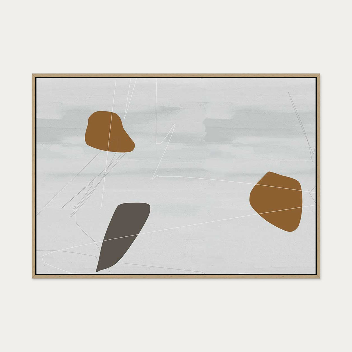 Neutral On Brown Abstract Canvas Art — 70 x 100 cm — Oak Frame