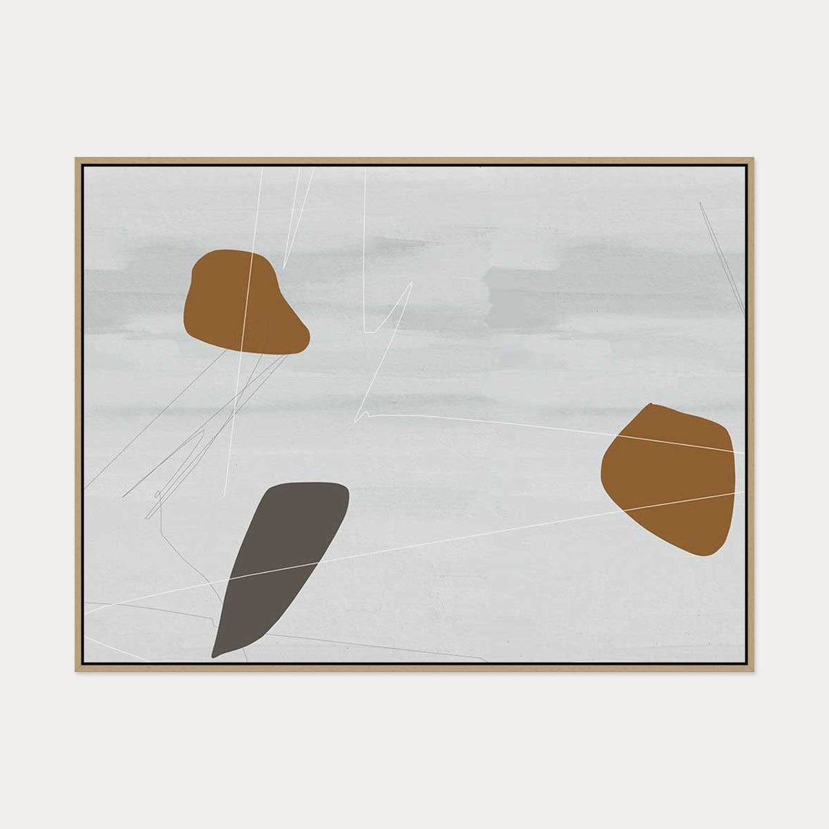 Neutral On Brown Abstract Canvas Art — 90 x 120 cm — Oak Frame