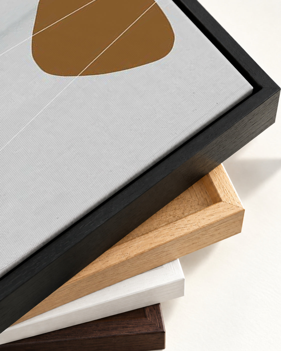 Neutral On Brown Abstract Canvas Art — framed canvas corner and wrapped canvas detail