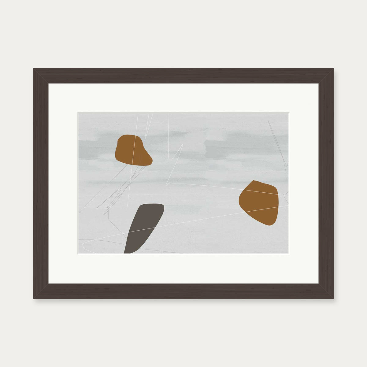 Neutral On Brown Abstract Art Print — 30 x 40 cm — Brown Frame