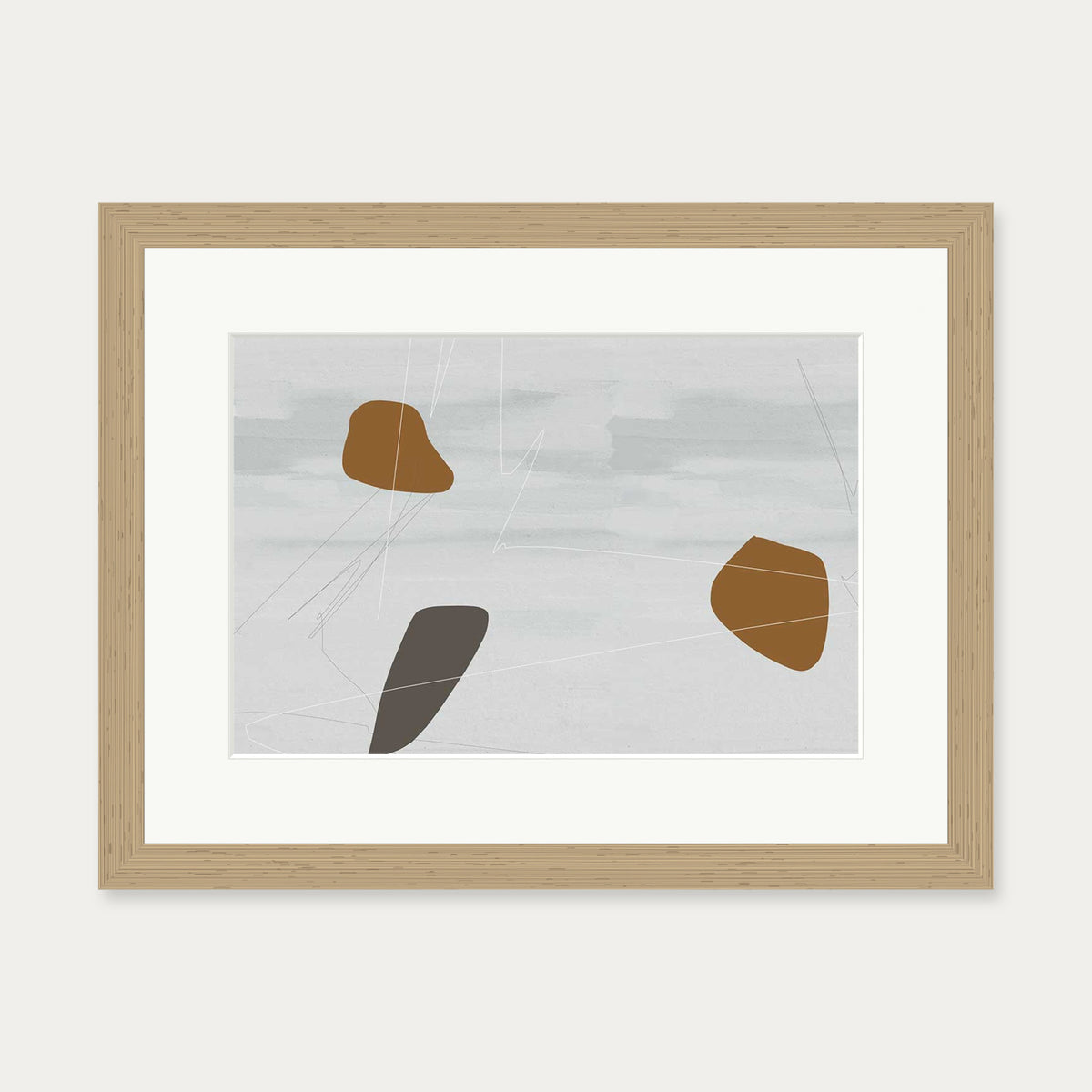 Neutral On Brown Abstract Art Print — 30 x 40 cm — Oak Frame