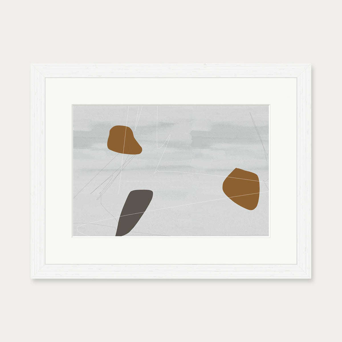 Neutral On Brown Abstract Art Print — 30 x 40 cm — White Frame