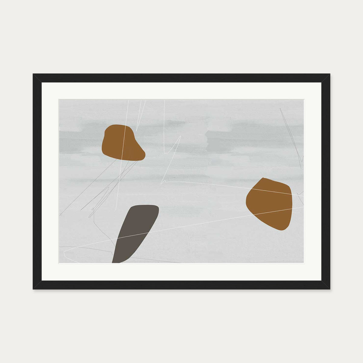 Neutral On Brown Abstract Art Print — 50 x 70 cm — Black Frame