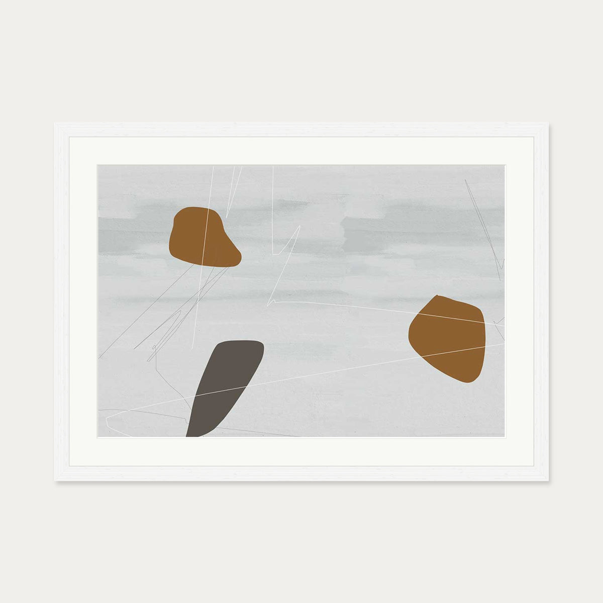 Neutral On Brown Abstract Art Print — 50 x 70 cm — White Frame