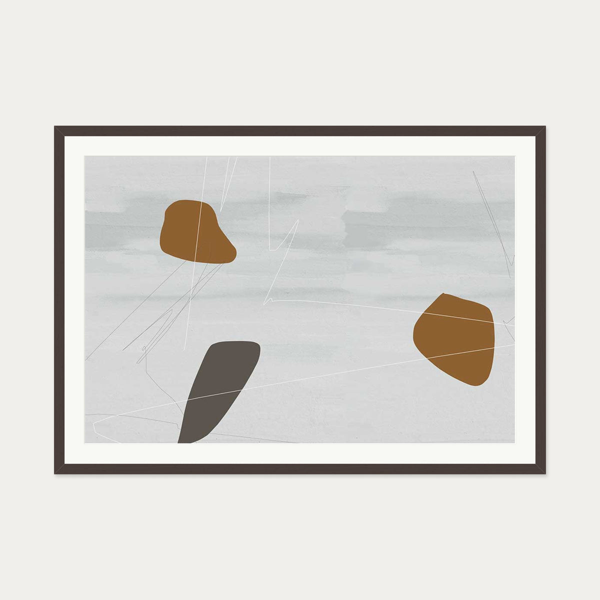 Neutral On Brown Abstract Art Print — 70 x 100 cm — Brown Frame