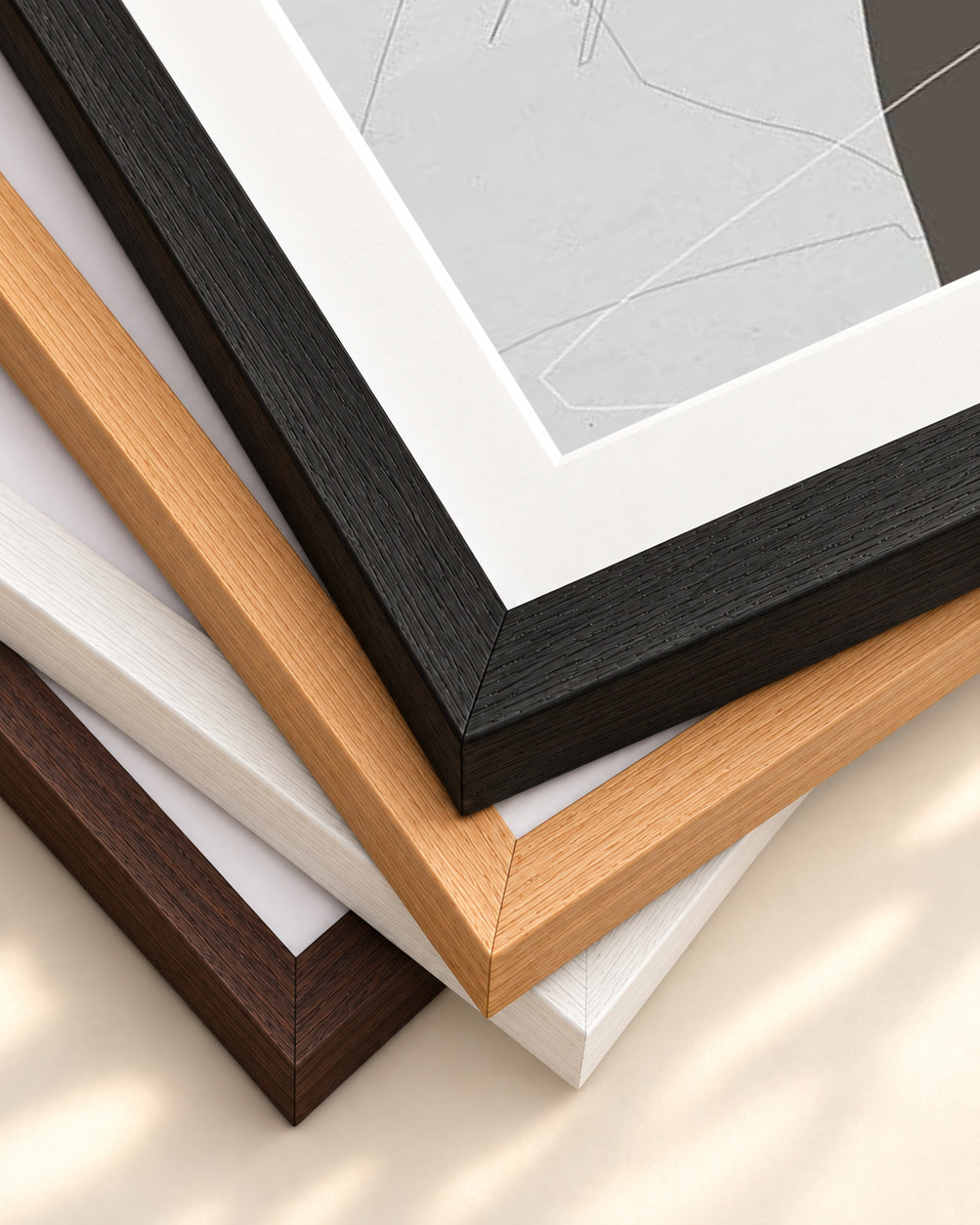 Neutral On Brown Abstract Art Print — framed print corner with 5 cm mount and bevel