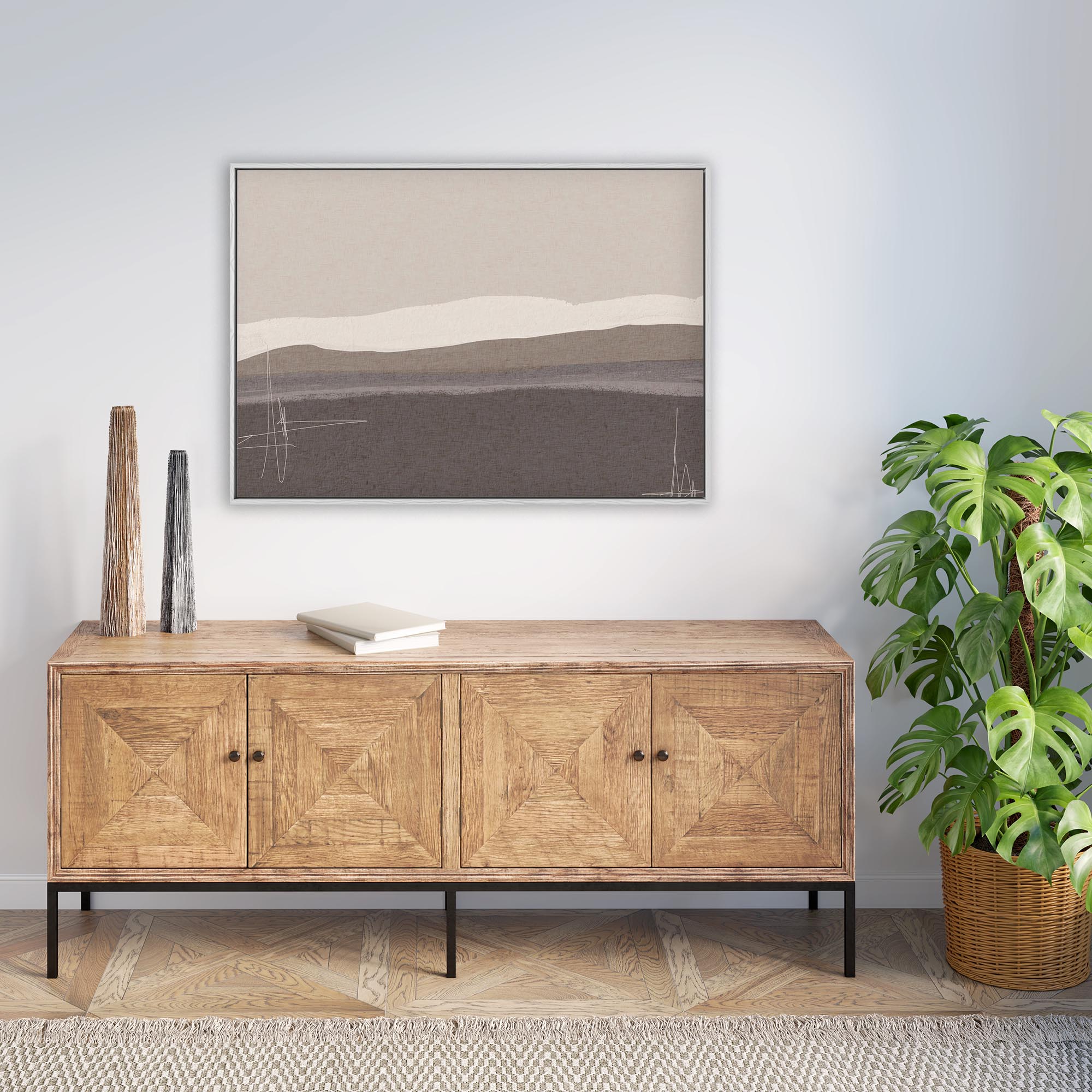 Neutral Abstract Seascape Framed Canvas
