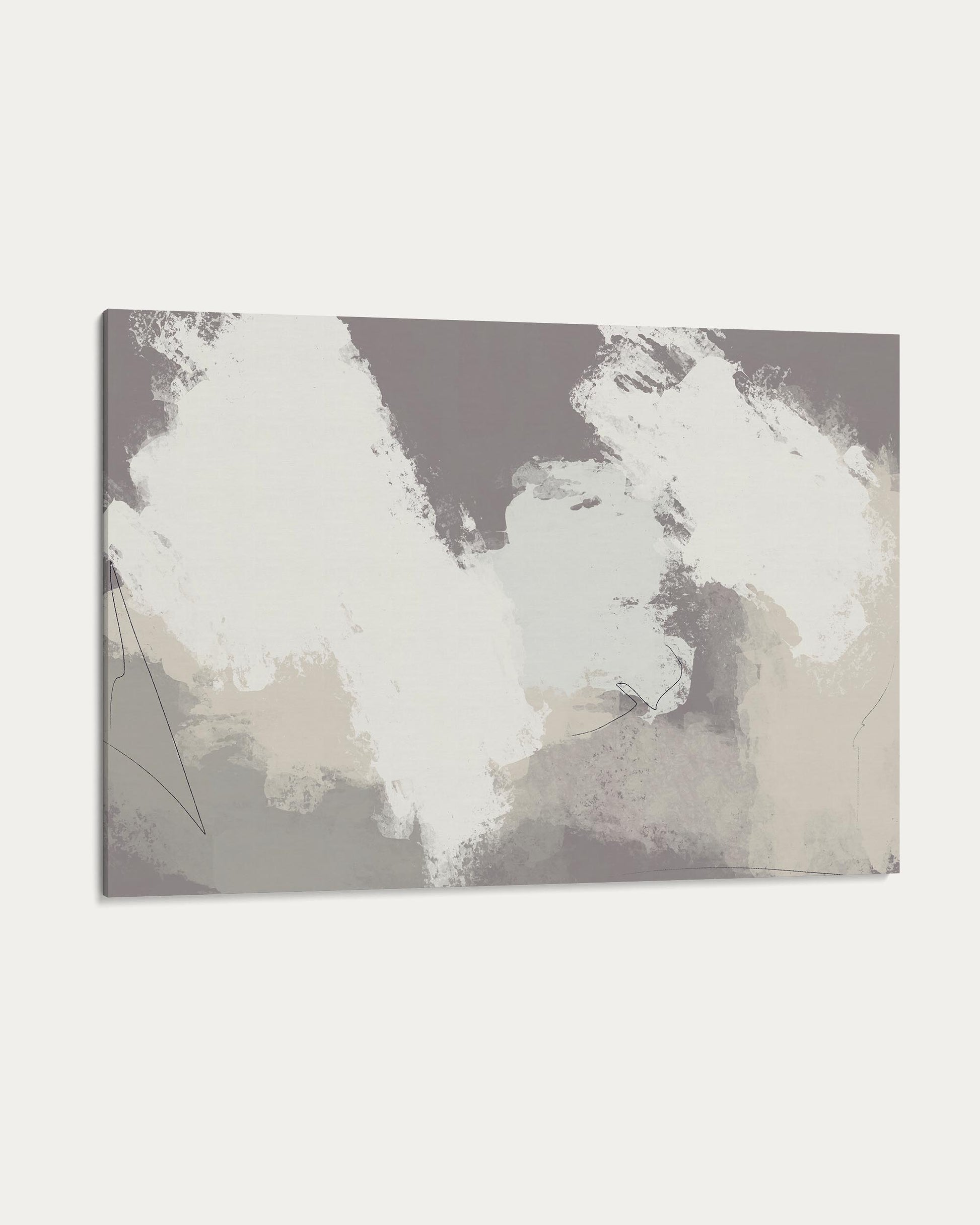 Abstract art print with white and gray shapes on a gray background