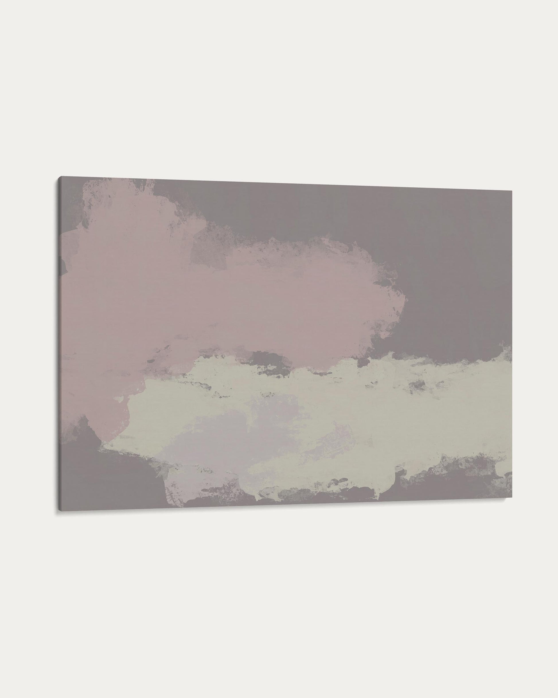 Abstract art piece with pink and green colors on a gray background