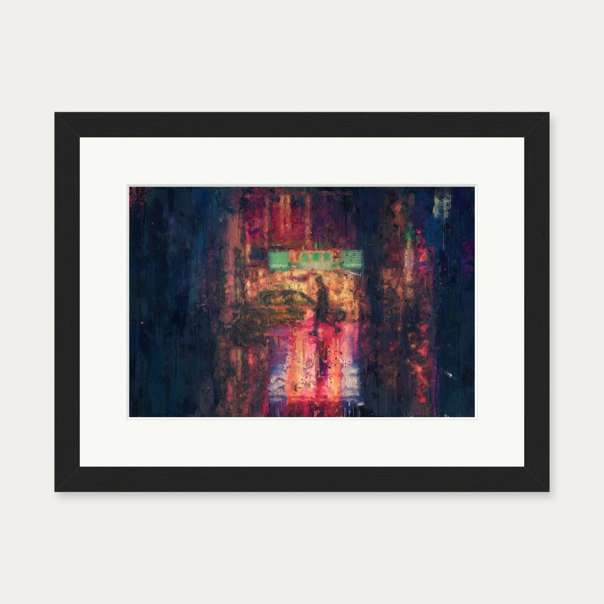 New York City At Night Impressionist Art Print — 30 x 40 cm — Black Frame