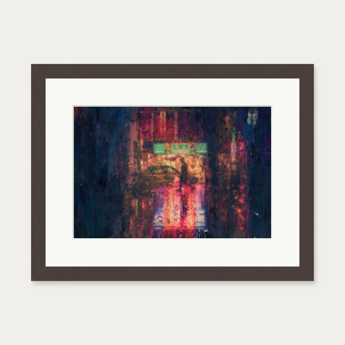 New York City At Night Impressionist Art Print — 30 x 40 cm — Brown Frame