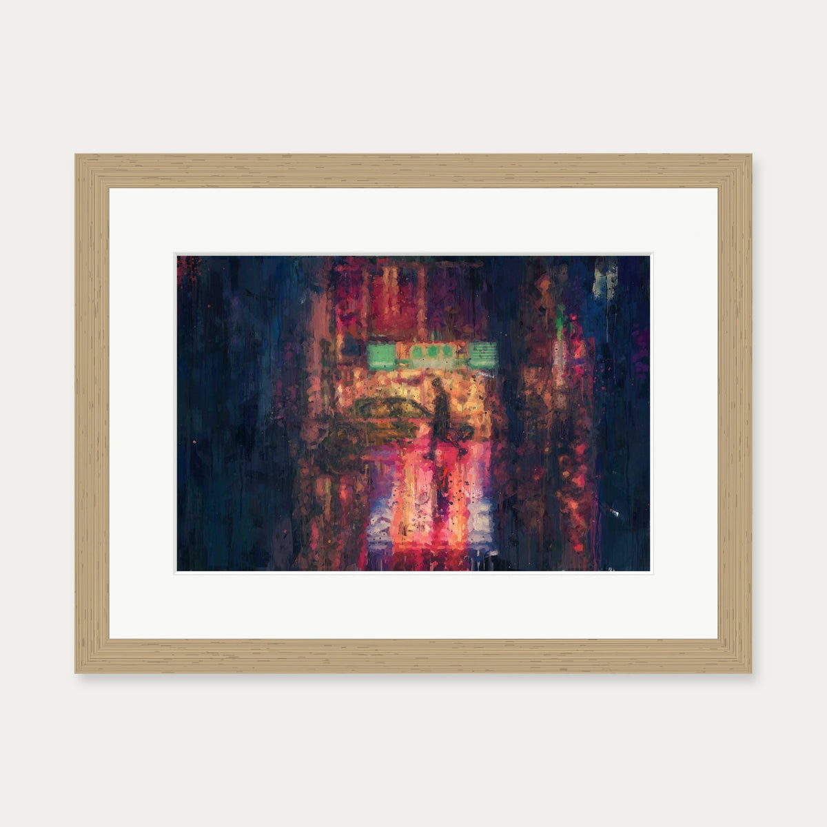 New York City At Night Impressionist Art Print — 30 x 40 cm — Oak Frame