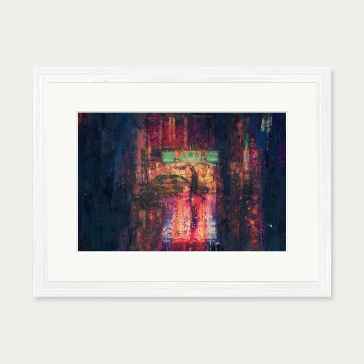 New York City At Night Impressionist Art Print — 30 x 40 cm — White Frame