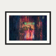 New York City At Night Impressionist Art Print — 50 x 70 cm — Black Frame
