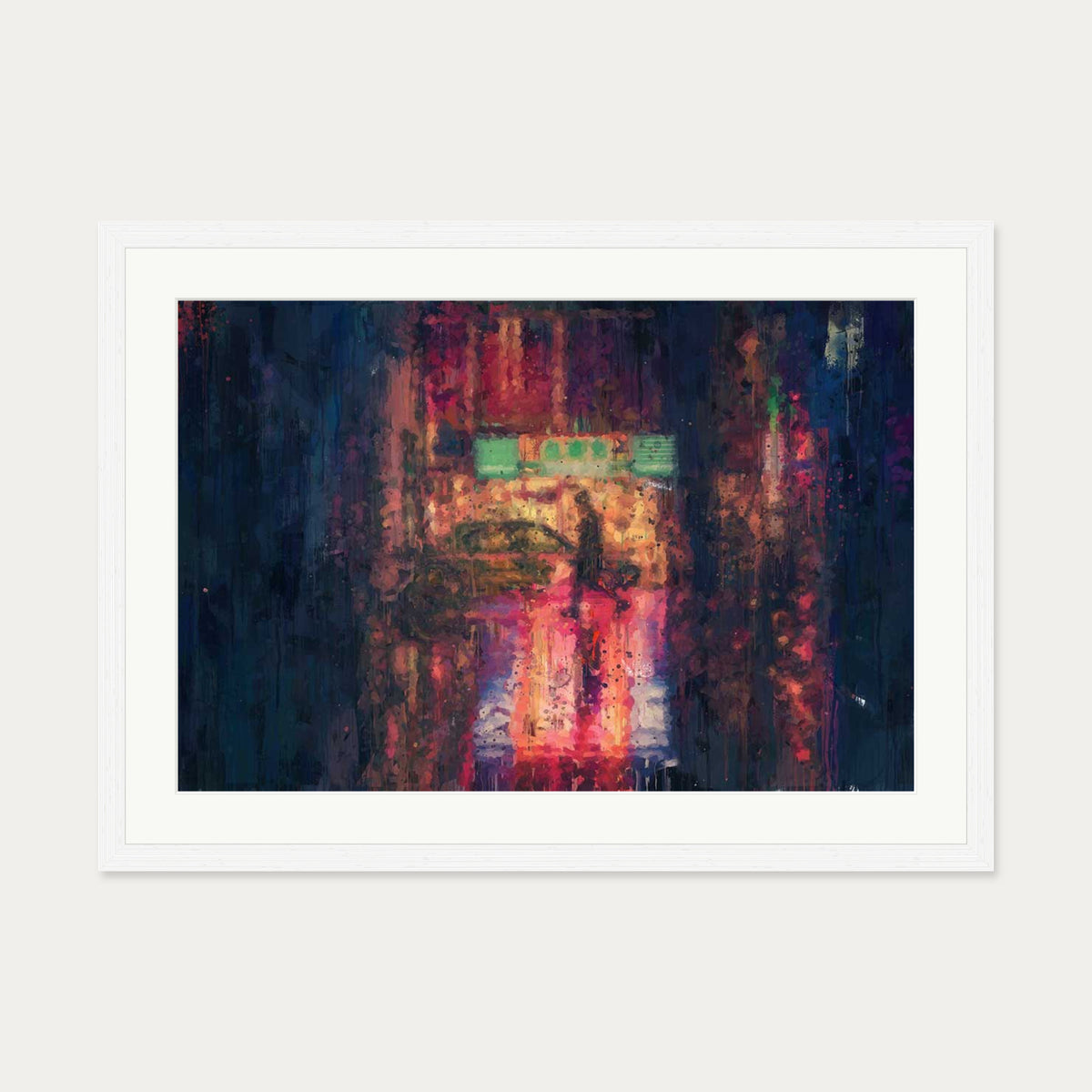 New York City At Night Impressionist Art Print — 50 x 70 cm — White Frame