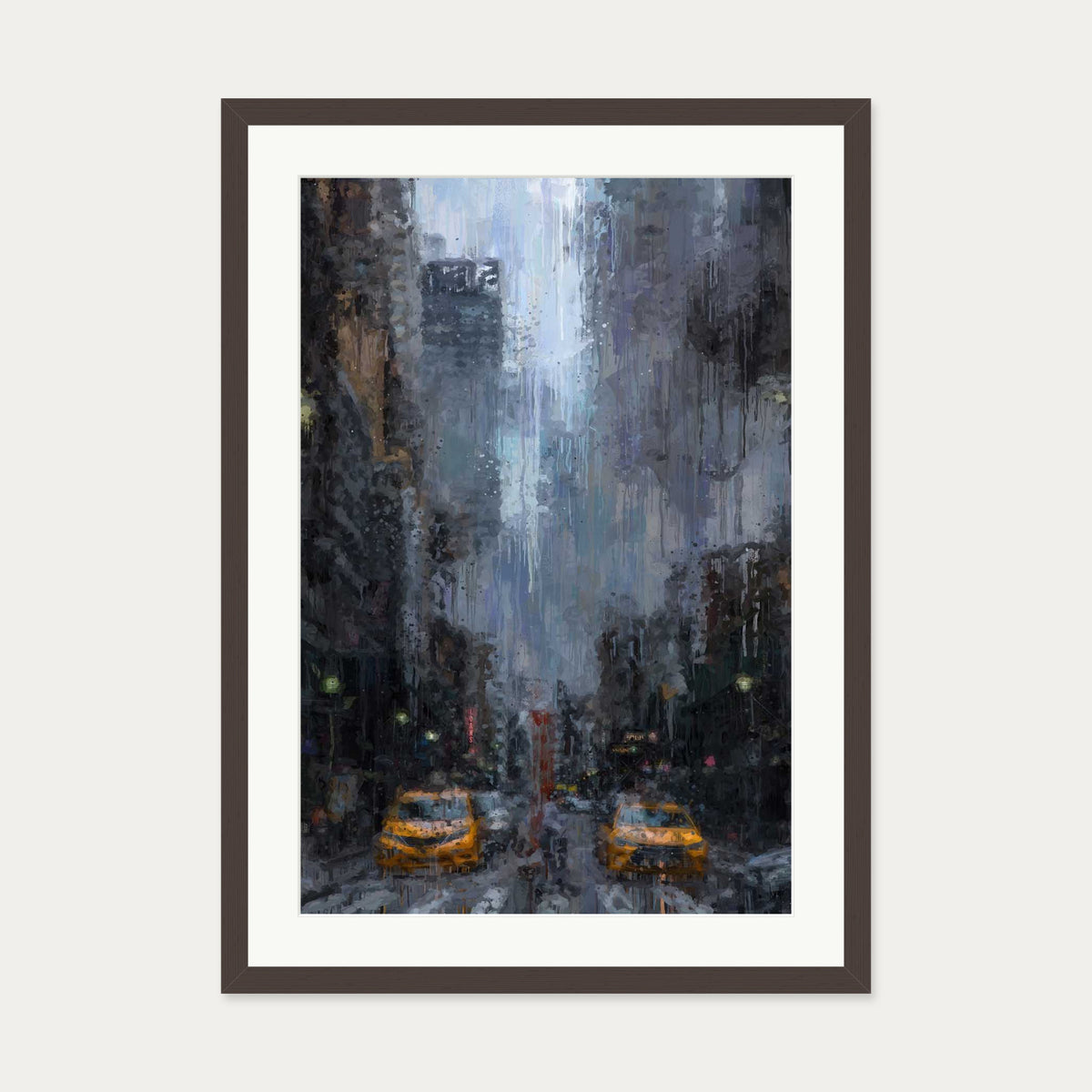 New York City Impressionist Art Print — 50 x 70 cm — Brown Frame