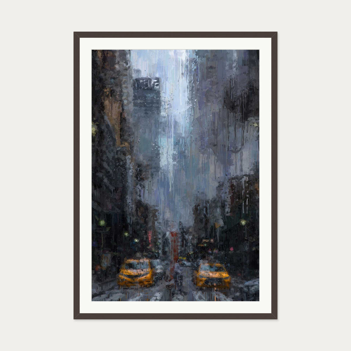New York City Impressionist Art Print — 70 x 100 cm — Brown Frame