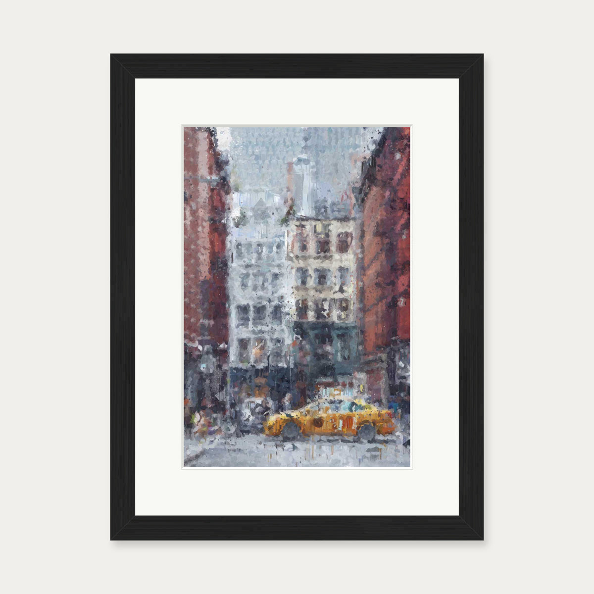 New York City Taxi Impressionist Art Print — 30 x 40 cm — Black Frame