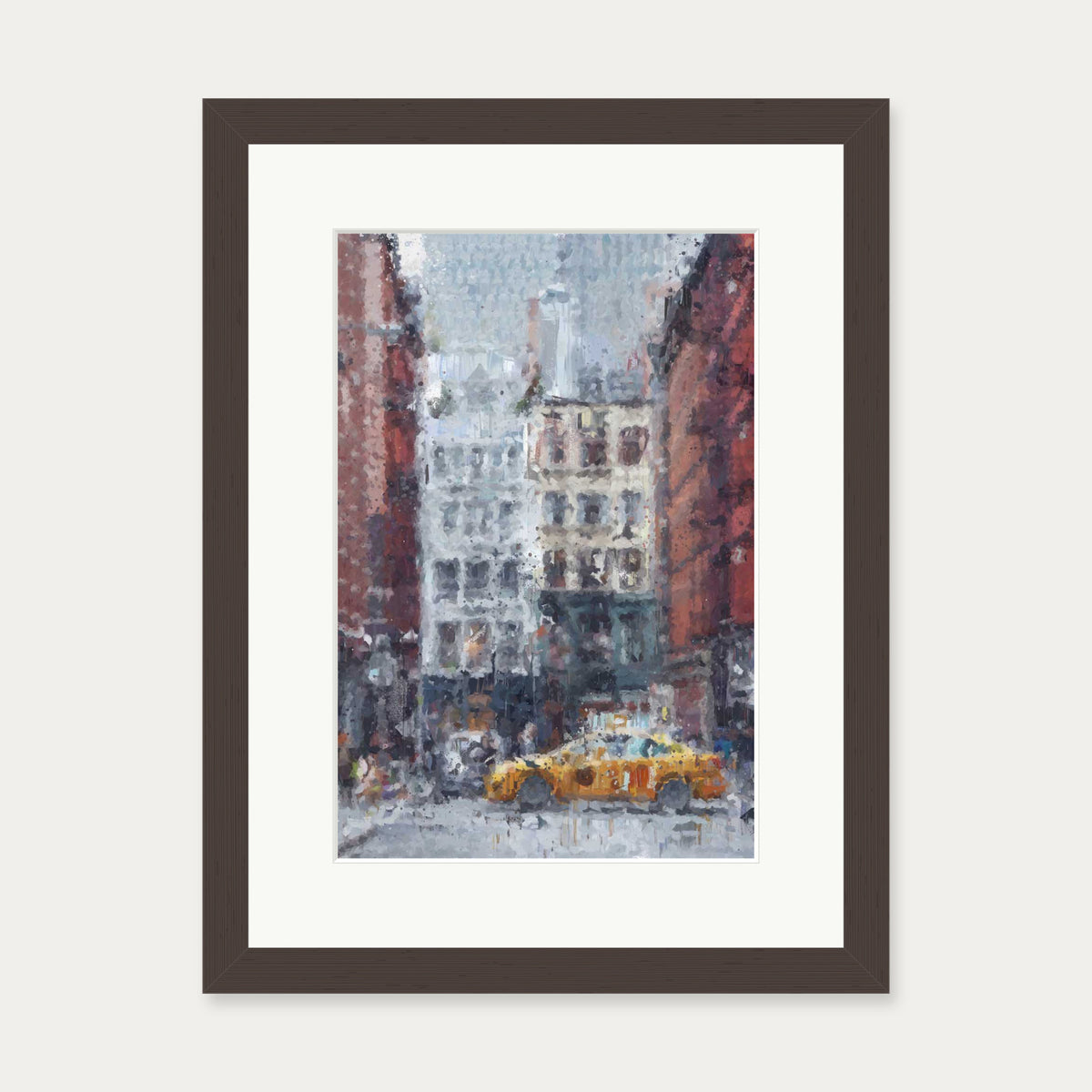 New York City Taxi Impressionist Art Print — 30 x 40 cm — Brown Frame