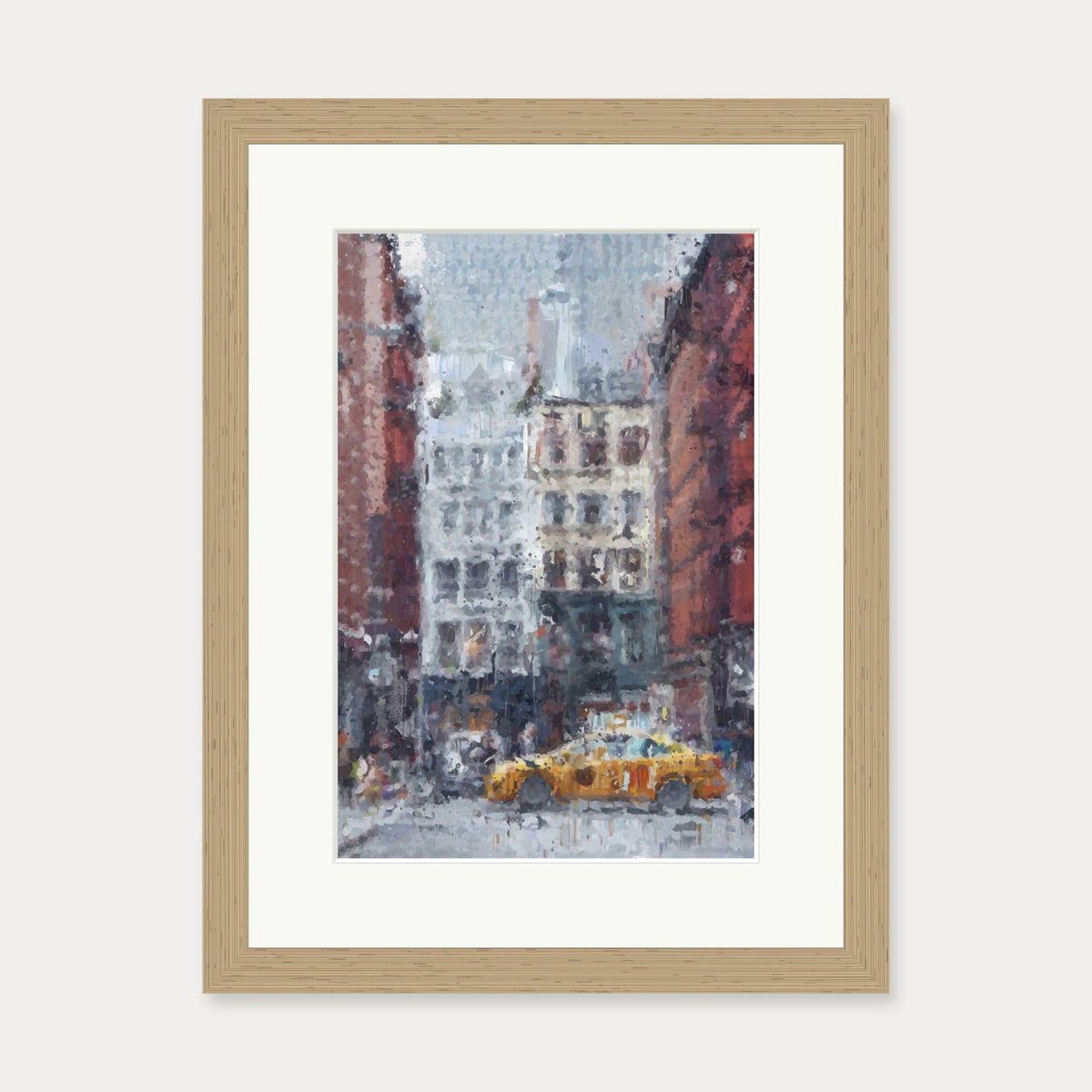 New York City Taxi Impressionist Art Print — 30 x 40 cm — Oak Frame