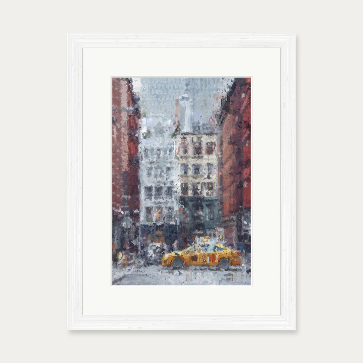New York City Taxi Impressionist Art Print — 30 x 40 cm — White Frame