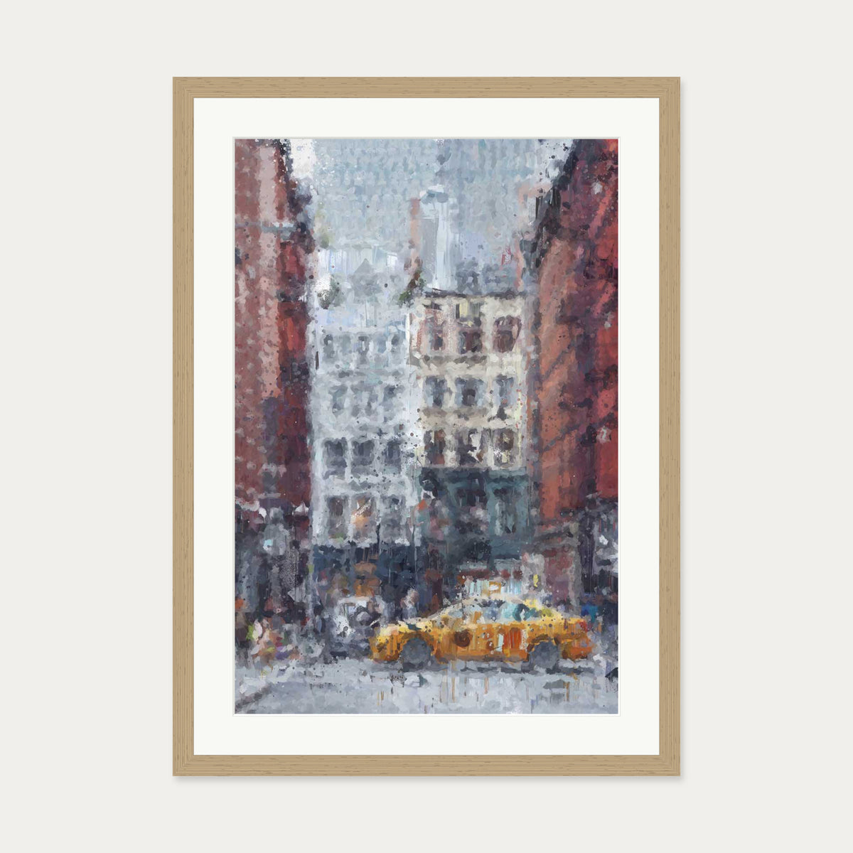 New York City Taxi Impressionist Art Print — 50 x 70 cm — Oak Frame