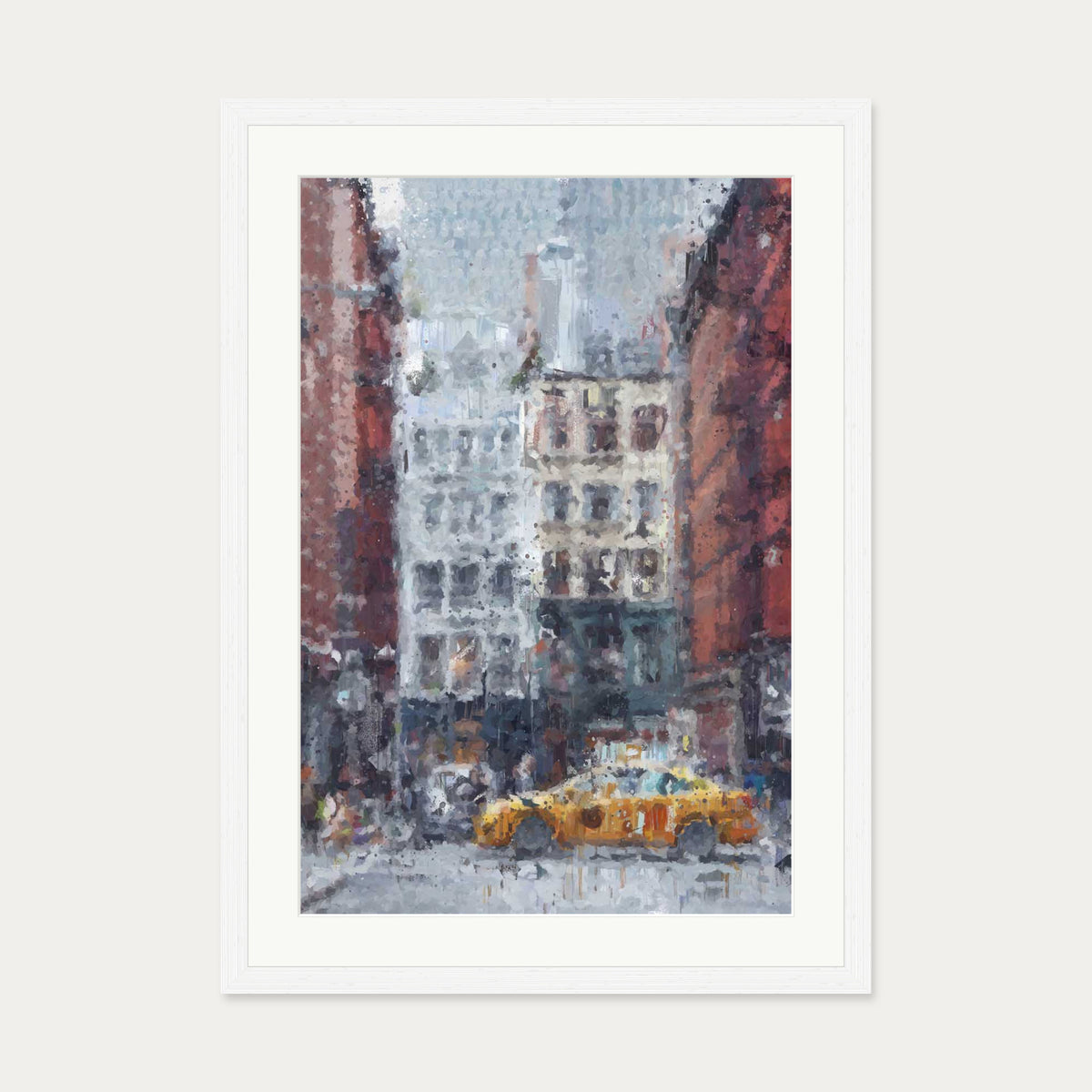 New York City Taxi Impressionist Art Print — 50 x 70 cm — White Frame