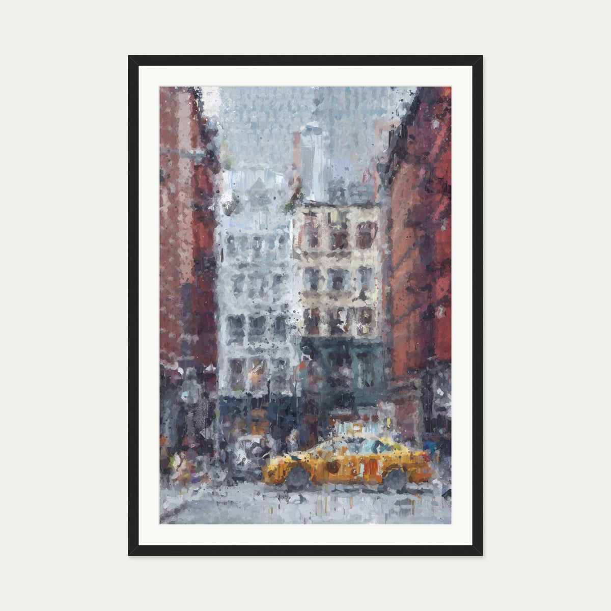 New York City Taxi Impressionist Art Print — 70 x 100 cm — Black Frame
