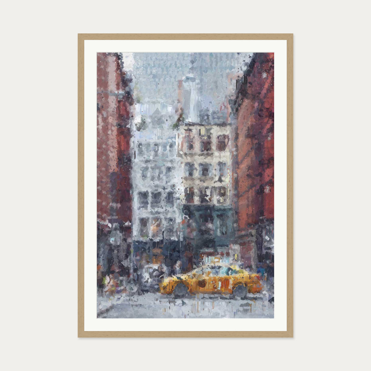 New York City Taxi Impressionist Art Print — 70 x 100 cm — Oak Frame