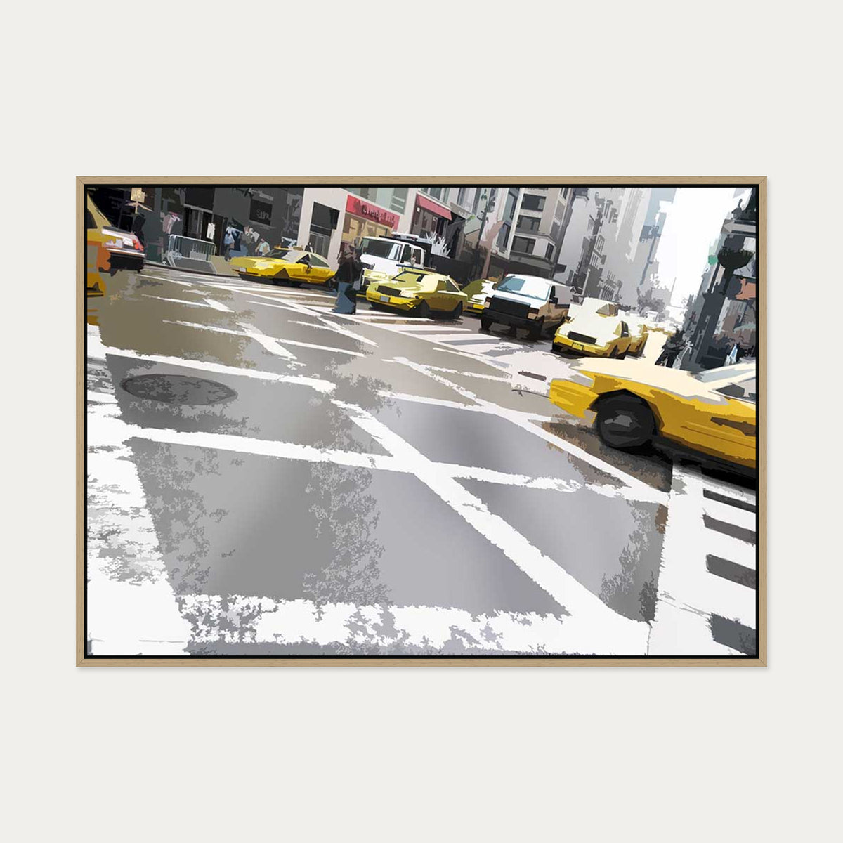 New York Crossroads Canvas Art — 70 x 100 cm — Oak Frame