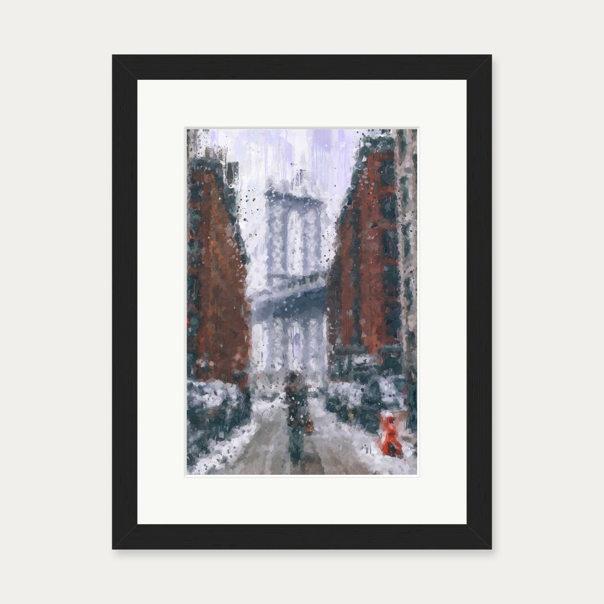 New York Snow Oil painting Art Print — 30 x 40 cm — Black Frame