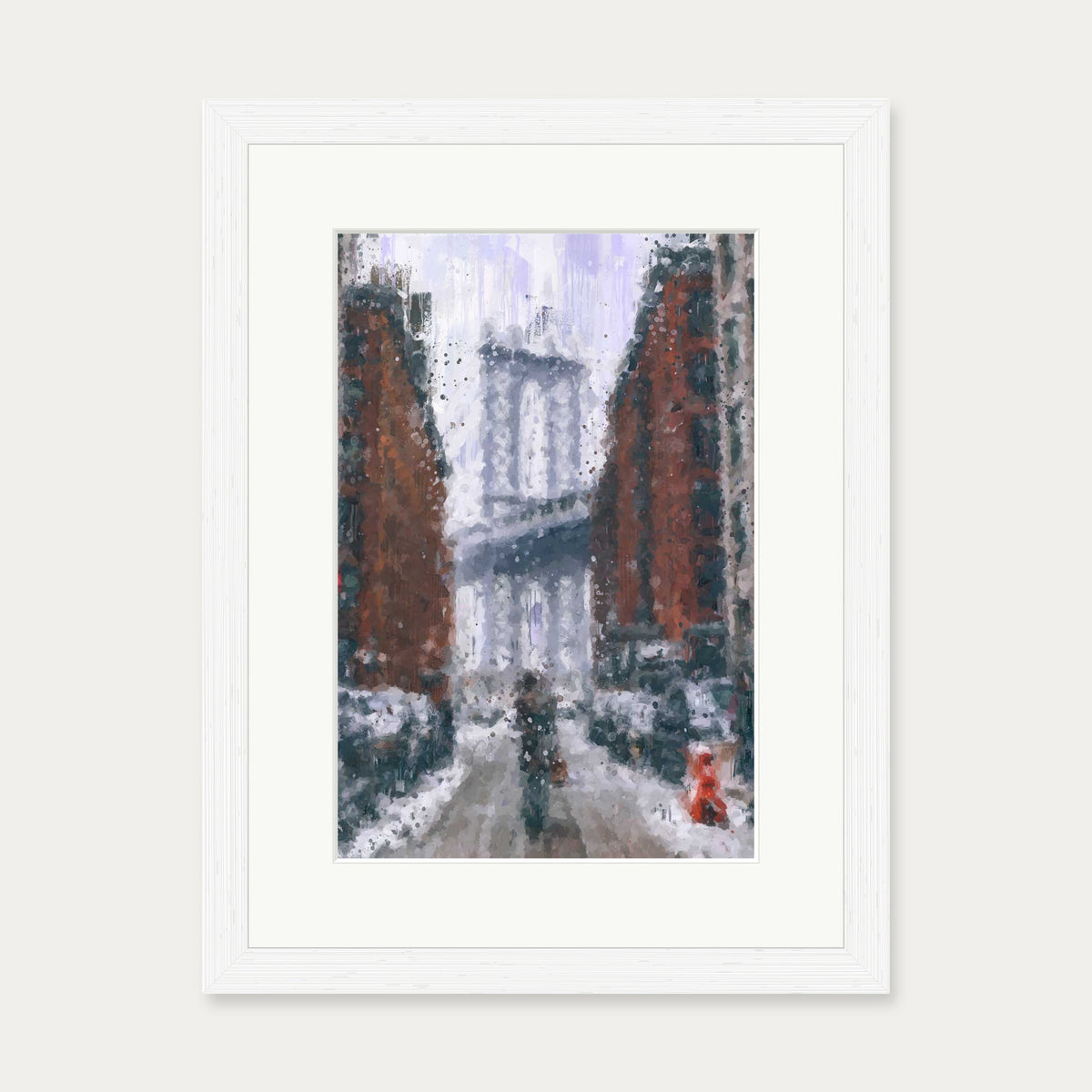 New York Snow Oil painting Art Print — 30 x 40 cm — White Frame
