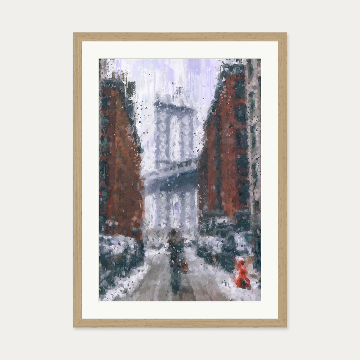 New York Snow Oil painting Art Print — 50 x 70 cm — Oak Frame