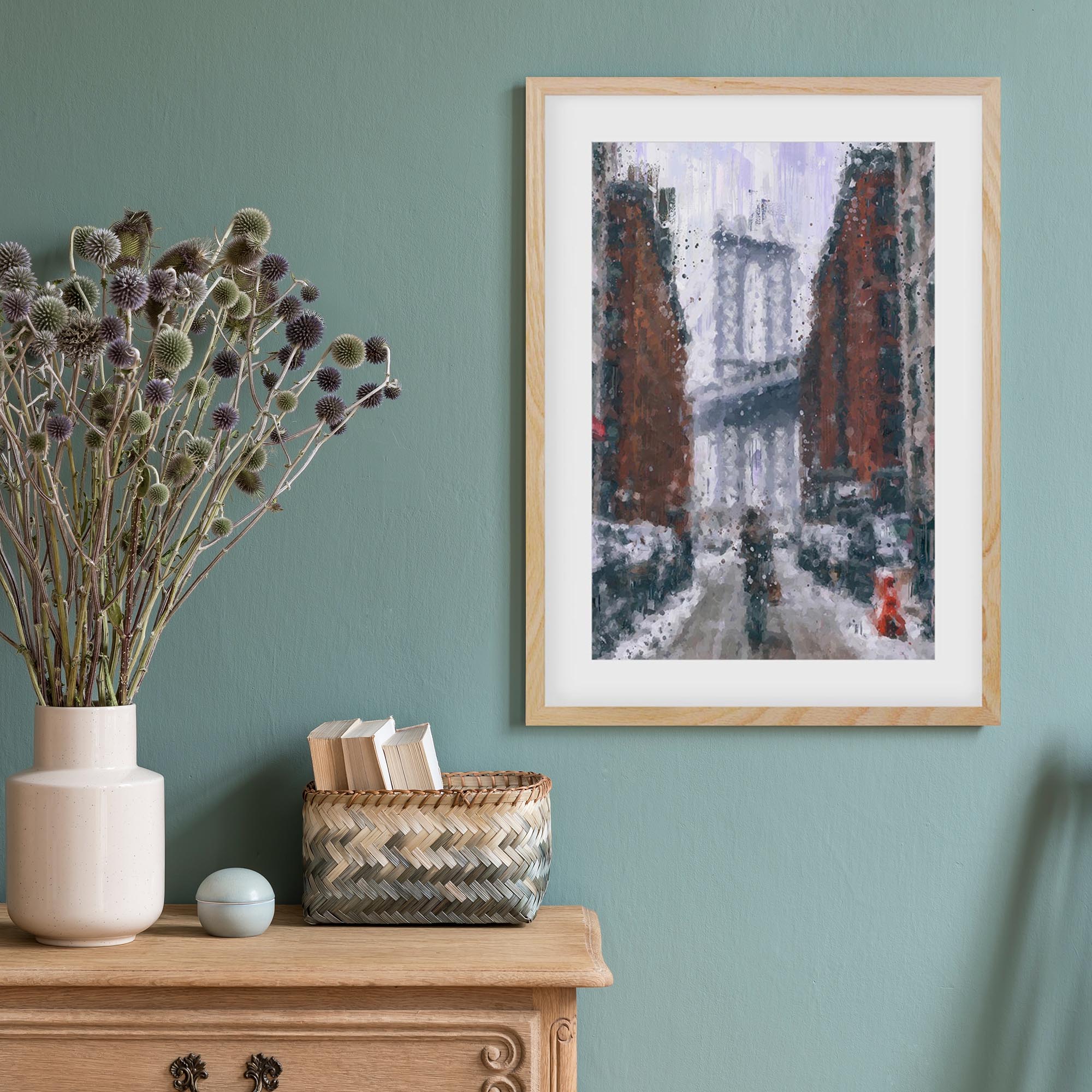 New York Snow Oil painting Framed Art