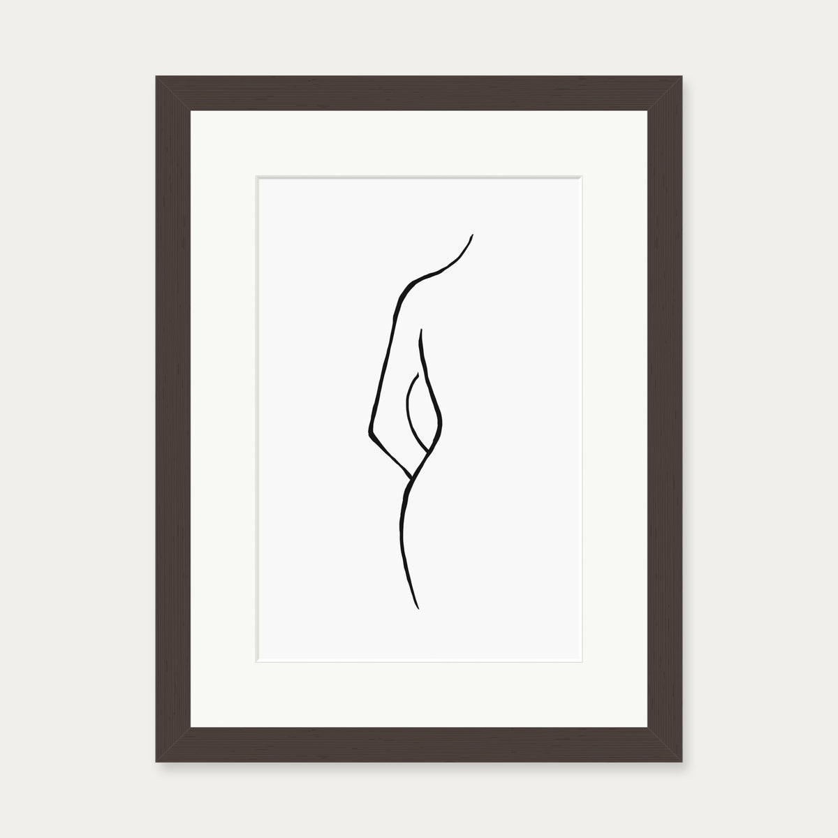 Nude Back Line Art Print — 30 x 40 cm — Brown Frame