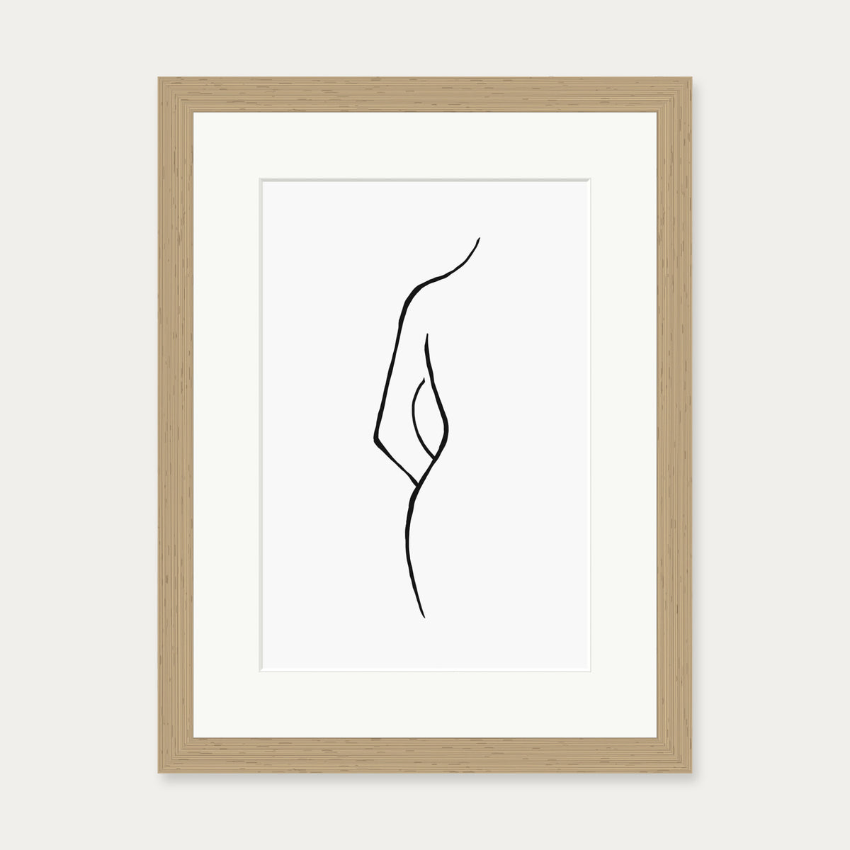 Nude Back Line Art Print — 30 x 40 cm — Oak Frame