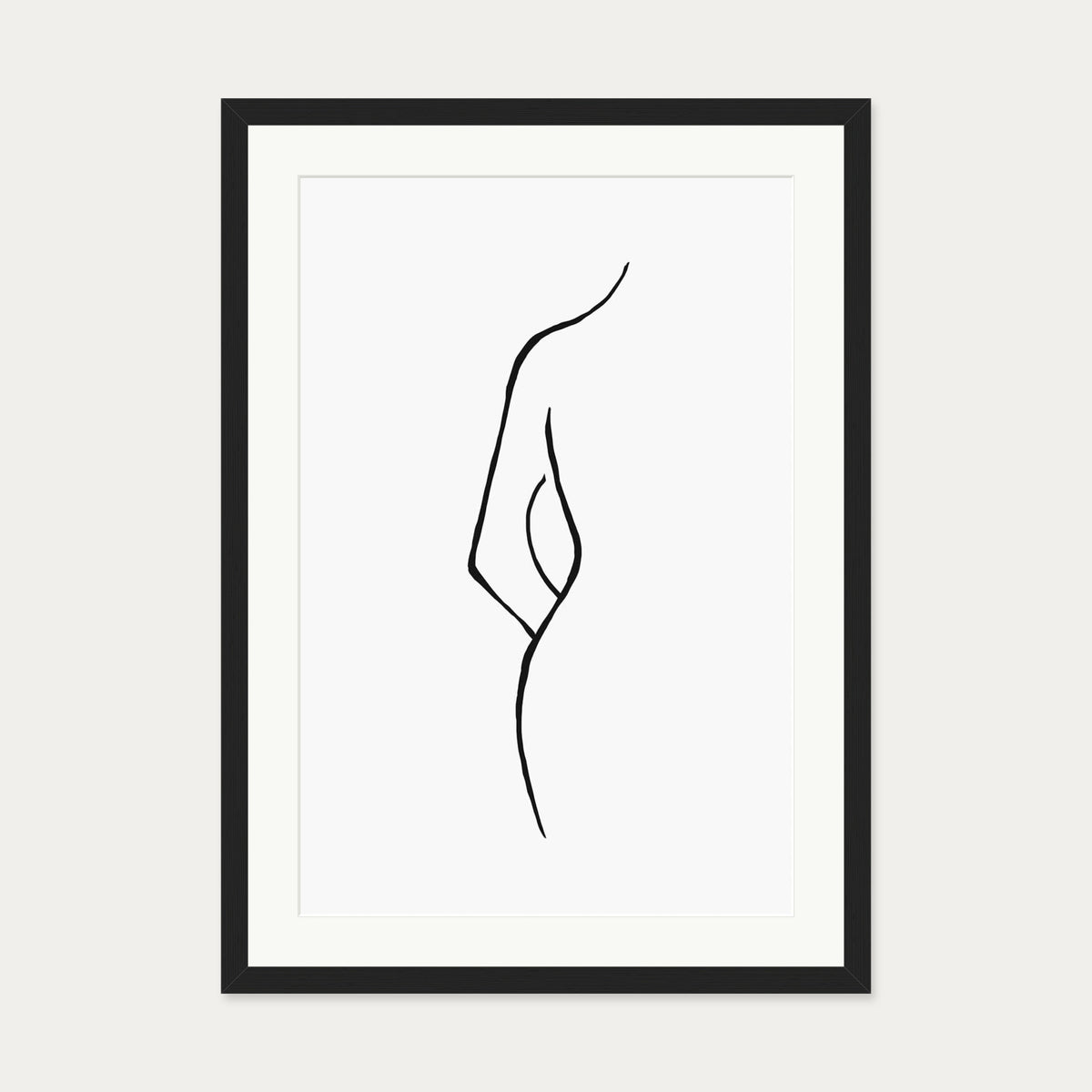 Nude Back Line Art Print — 50 x 70 cm — Black Frame