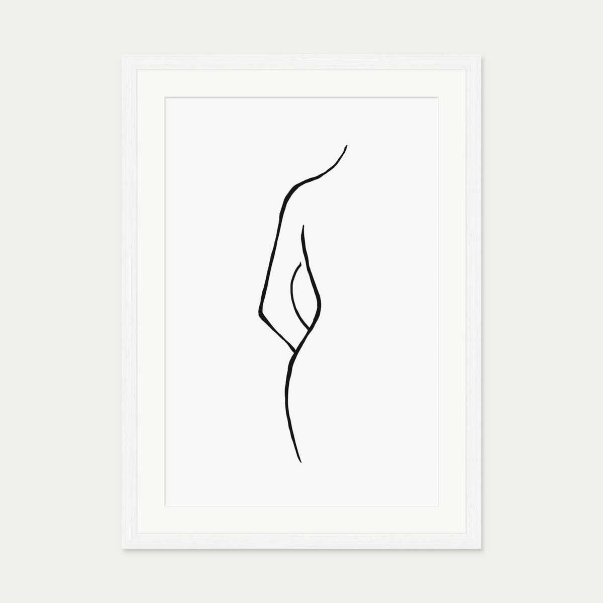 Nude Back Line Art Print — 50 x 70 cm — White Frame