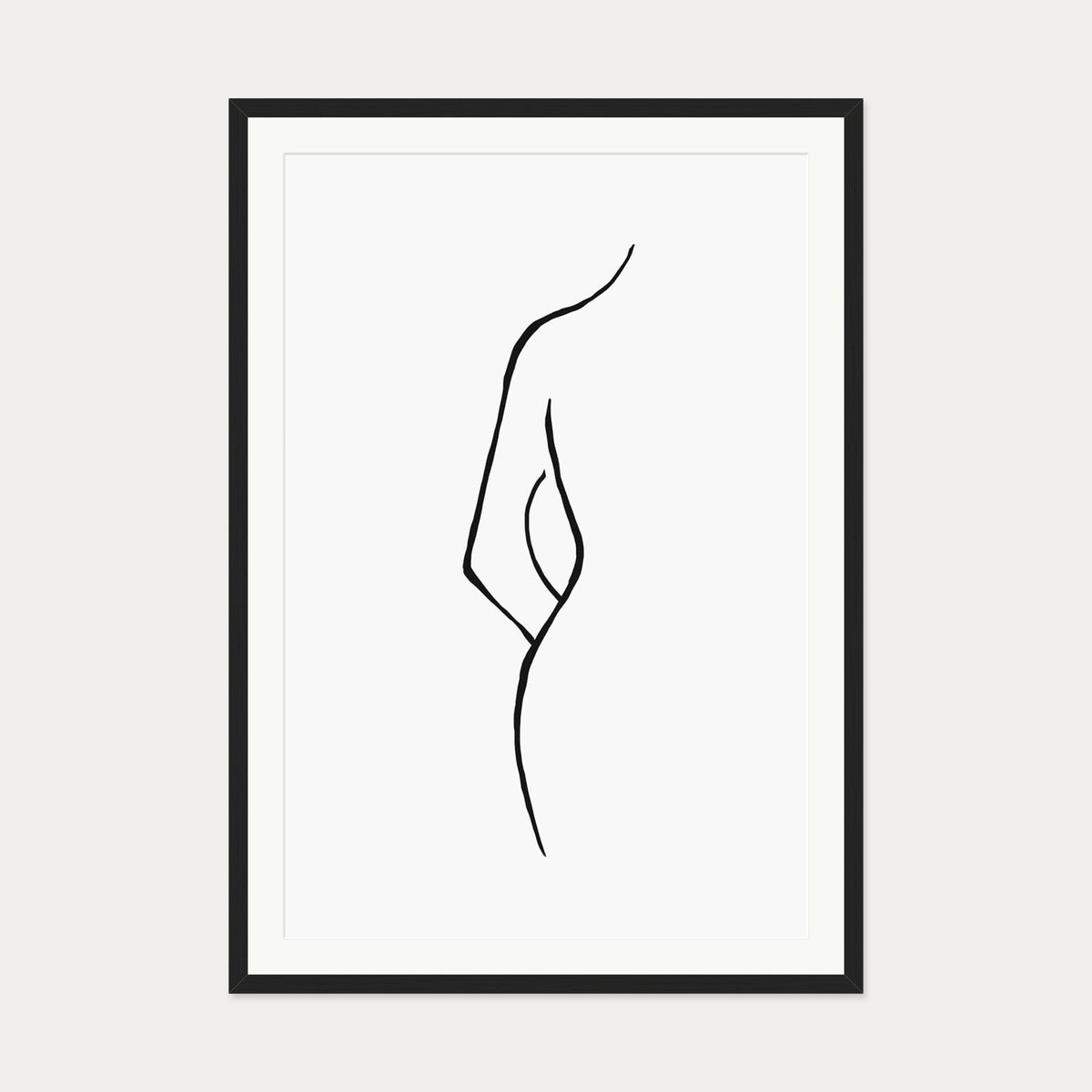Nude Back Line Art Print — 70 x 100 cm — Black Frame