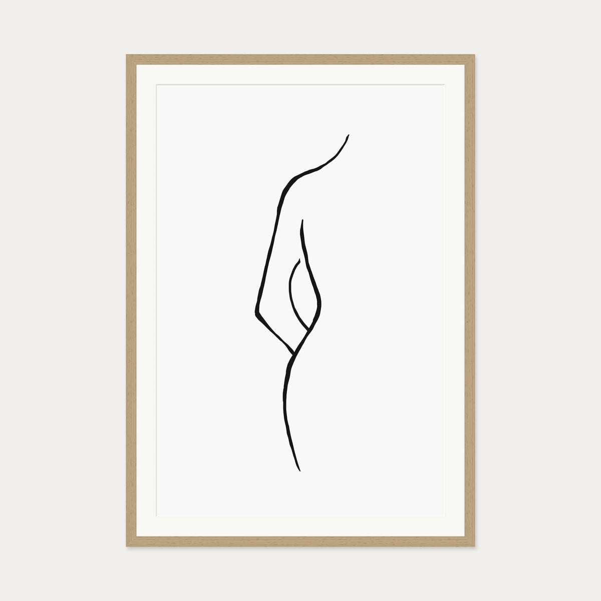 Nude Back Line Art Print — 70 x 100 cm — Oak Frame