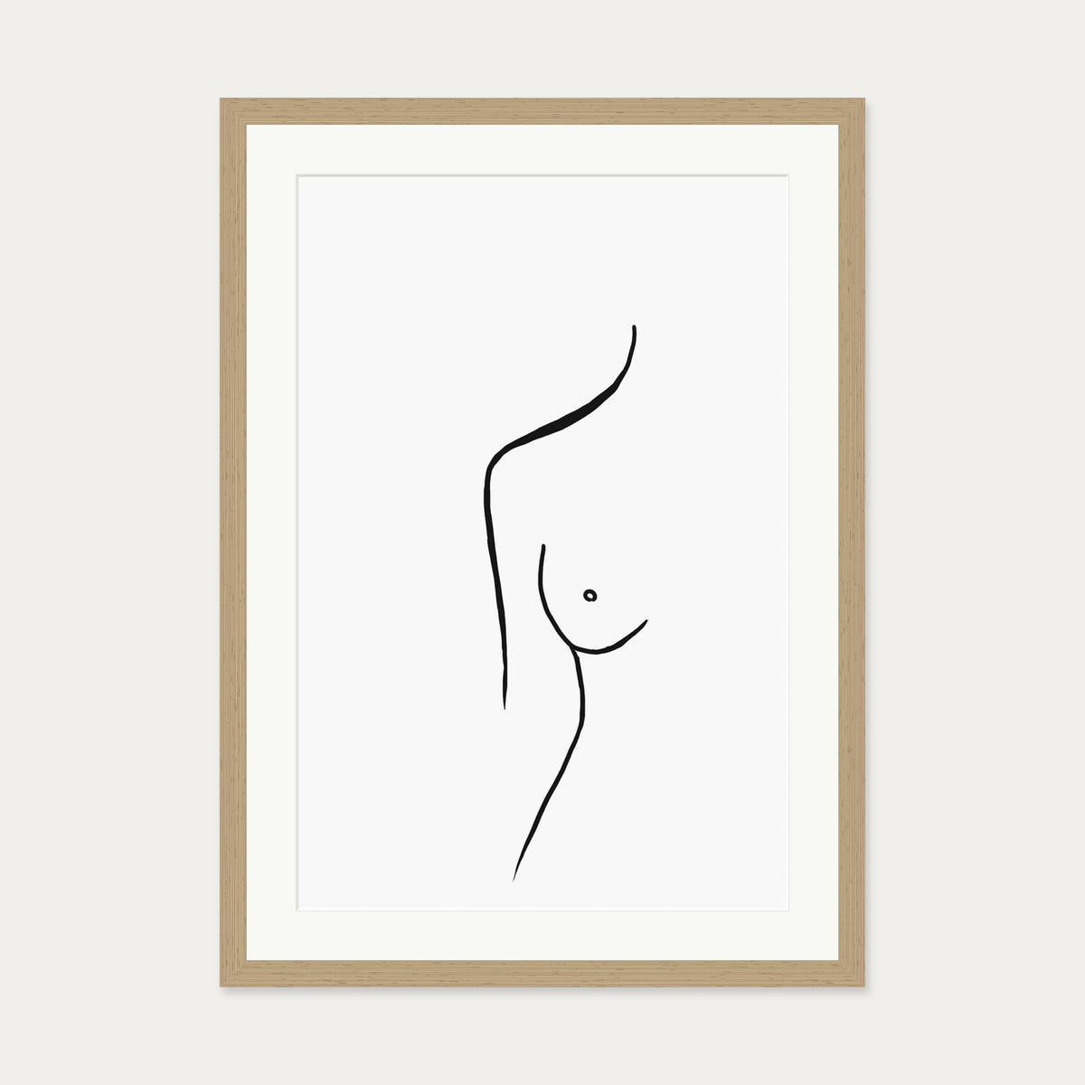 Nude Female Line Art Print — 50 x 70 cm — Oak Frame